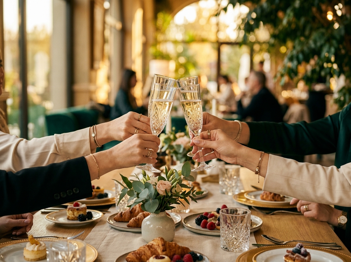 Pahare de Prosecco la un brunch al comunității